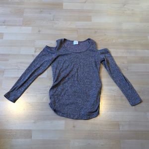 Tan cold shoulder knit sweater